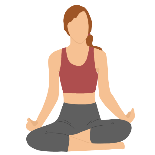 kapalbhati 1 An image of an animated woman sitting with her legs crossed and hands on her knees