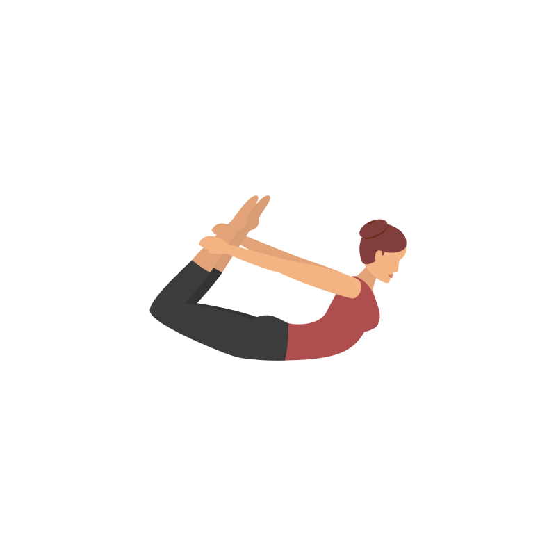 yoga-svgrepo-com (15) 1 An animated woman with her stomach touching the floor. Her arms are stretched behind her, holding her ankles and legs behind her back.